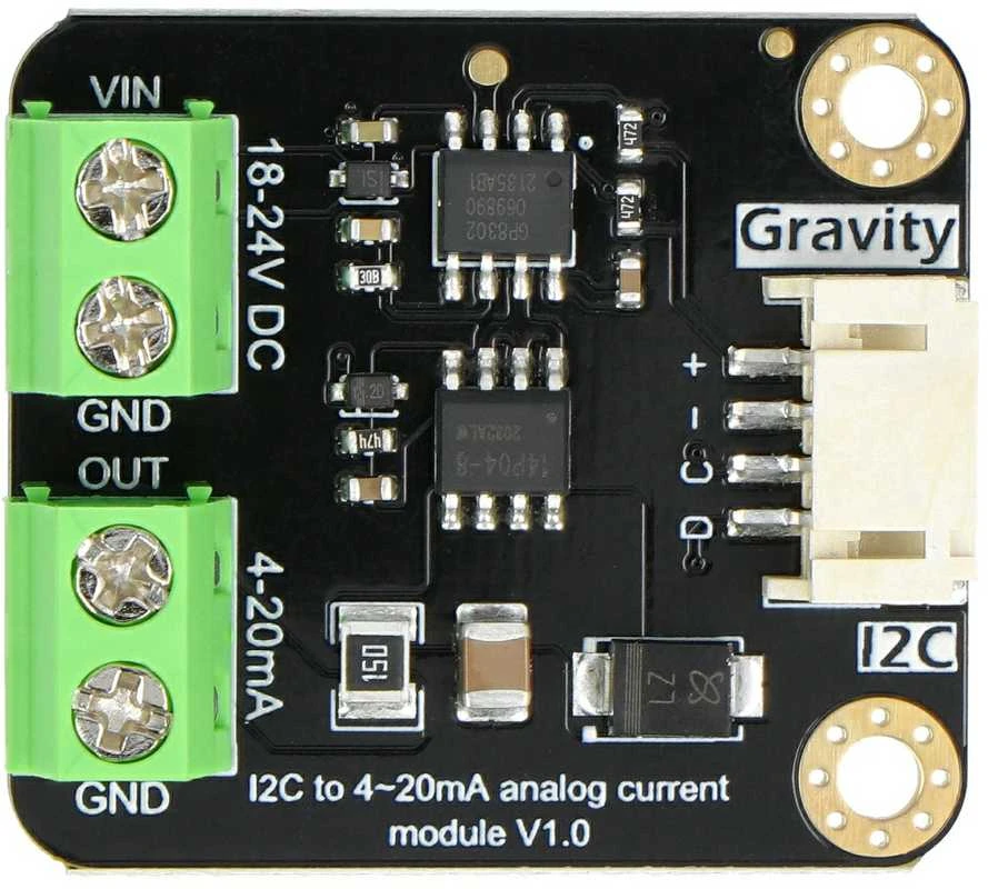Gravity I2C į 4-20mA keitiklio modulis: viršutinis vaizdas