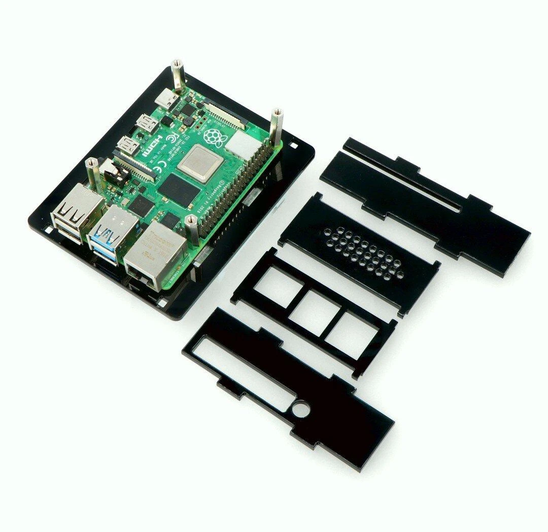 Gravlaser Dėklas Raspberry Pi 4B dėžei V2, skirtas DIN bėgiui - juodas-skaidrus