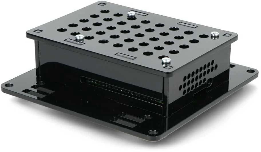 Juodas Raspberry Pi 5 akrilinis VESA dėklas