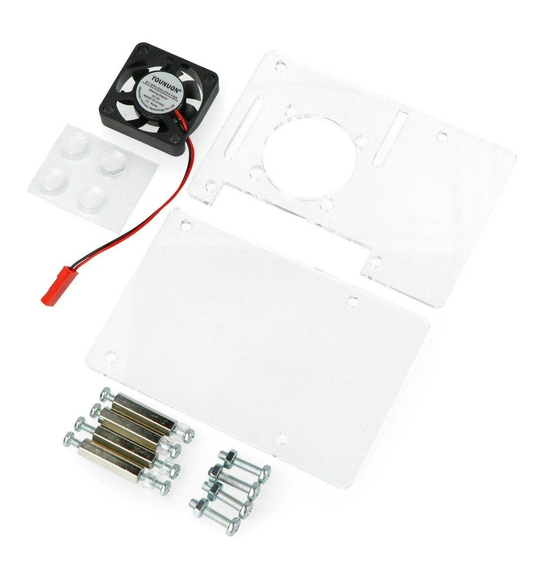 Gravlaser Raspberry Pi 4B/3B+/3B/2B dėklas, atidaromas, su ventiliatoriumi - skaidrus