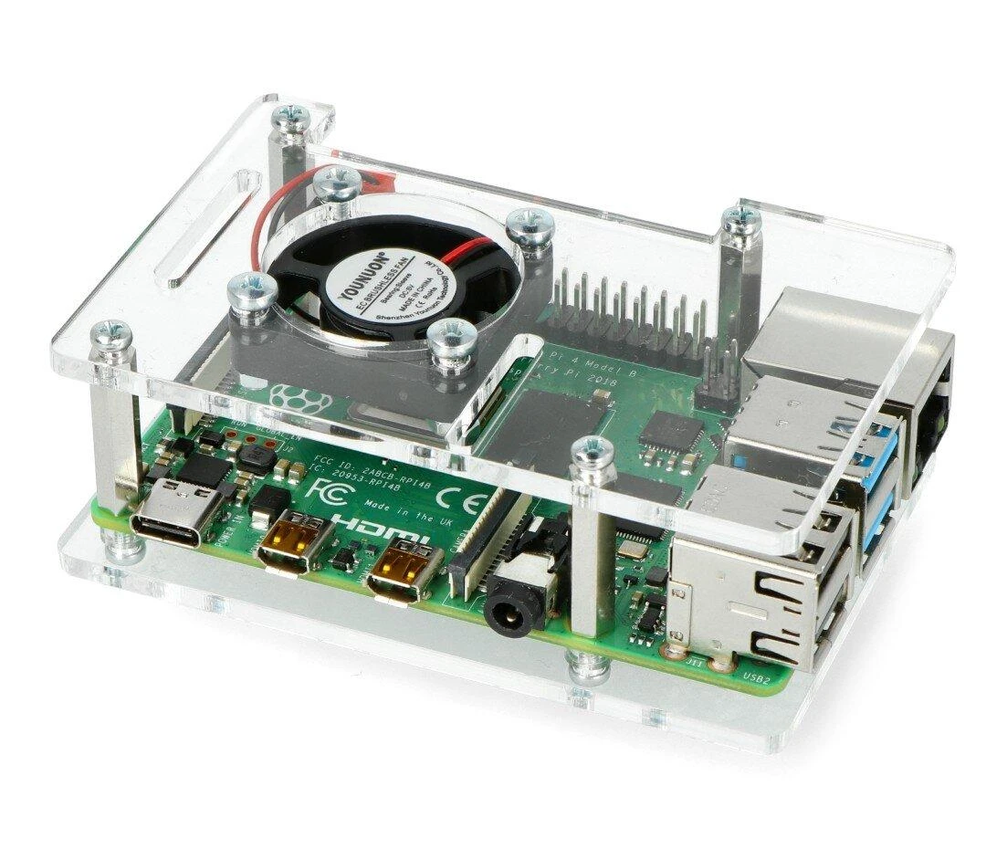 Skaidrus akrilo dėklas Raspberry Pi su ventiliatoriumi