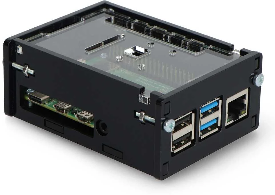 Gravlaser Raspberry Pi 4B korpusas su reguliuojamu kameros laikikliu - juodas