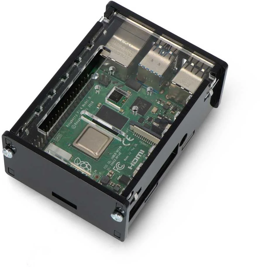 Raspberry Pi 4B juodas korpusas su permatomu viršumi