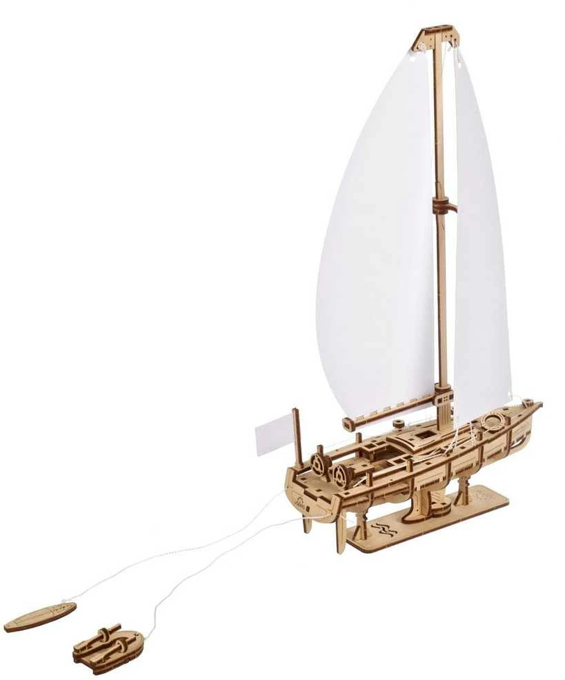 Ugearsmodels Graži vandenyno jachta su baltomis burėmis - mechaninis surinkimo modelis - fanera - 95 elementai - Ugears