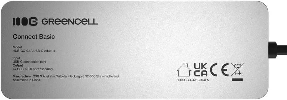 Green Cell Žalias Cell Adapteris Basic HUB Greencell USB-C 4in1 (4×USB-A 3.0) – greitas perdavimas iki 5 Gb/s, aliuminio korpusas
