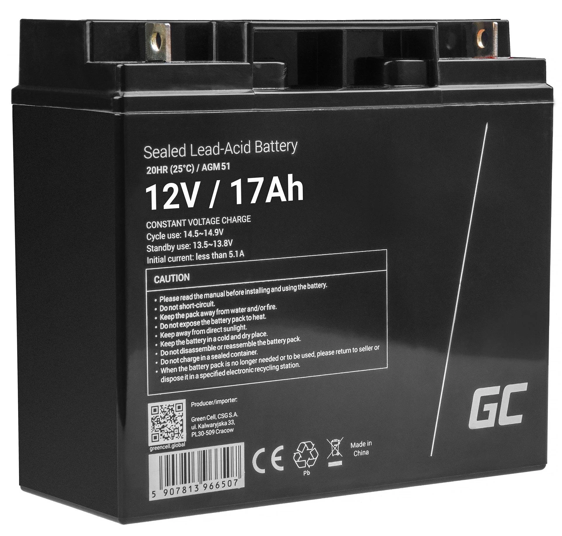 Green Cell Žalias Cell AGM VRLA Žalias Cell akumuliatorius 12V 17Ah