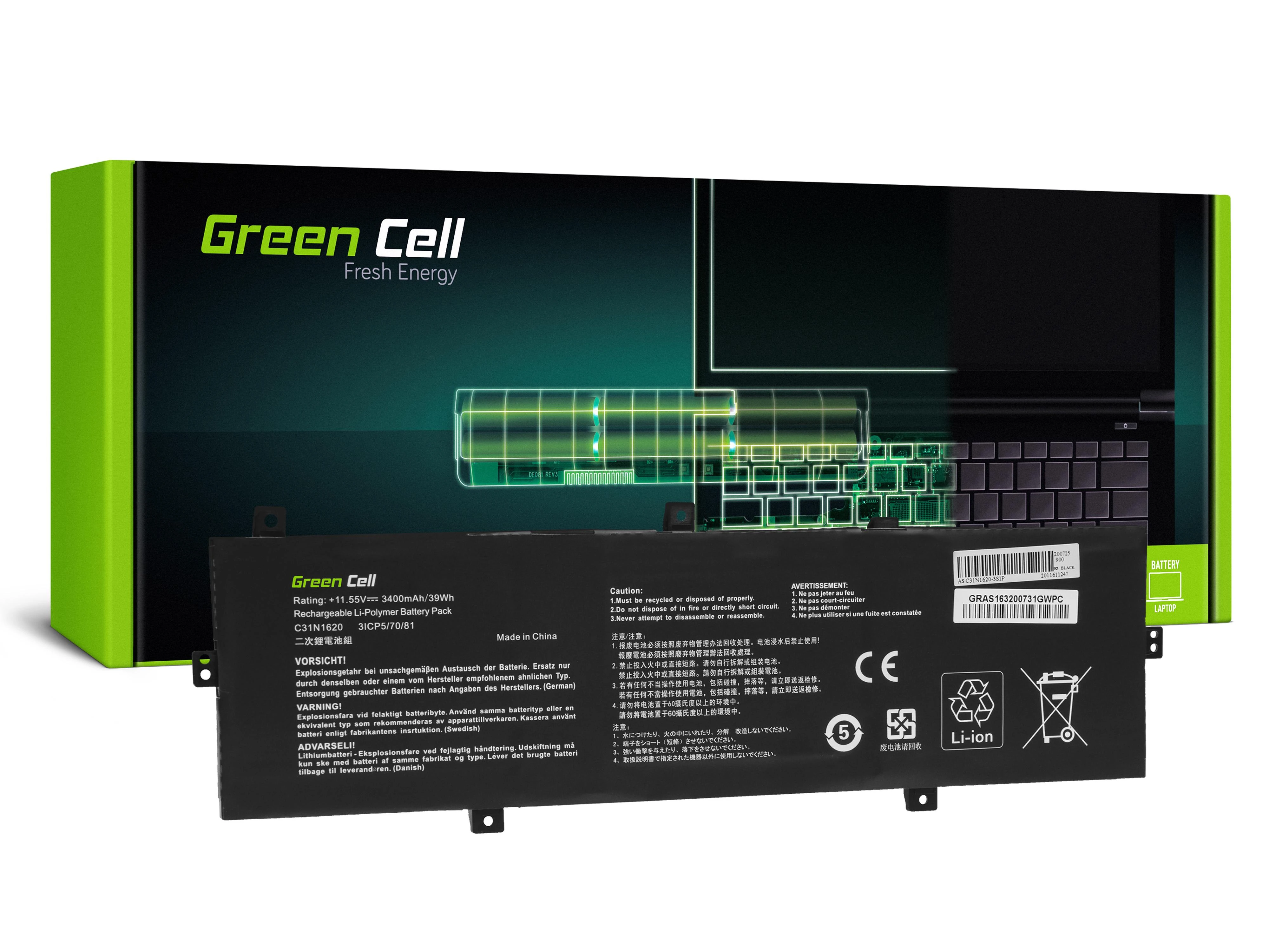 Žalias Cell Asus ZenBook UX430 UX430U UX430UA UX430UN UX430UQ
