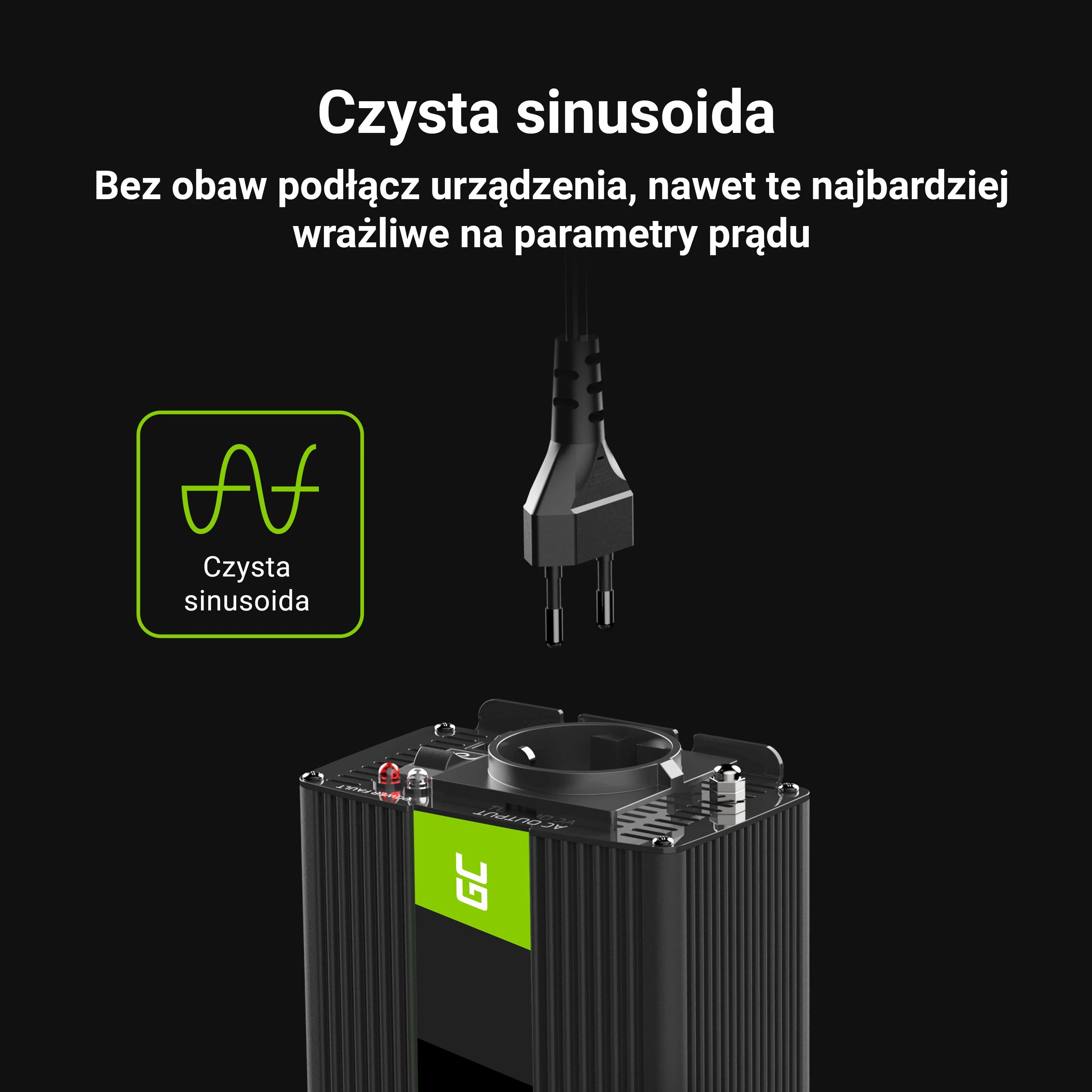 Green Cell Žalias Cell Auto įtampos keitiklis Žalias Cell ® 12V iki 230V, 300W / 600W Pilnas sinusoidinis