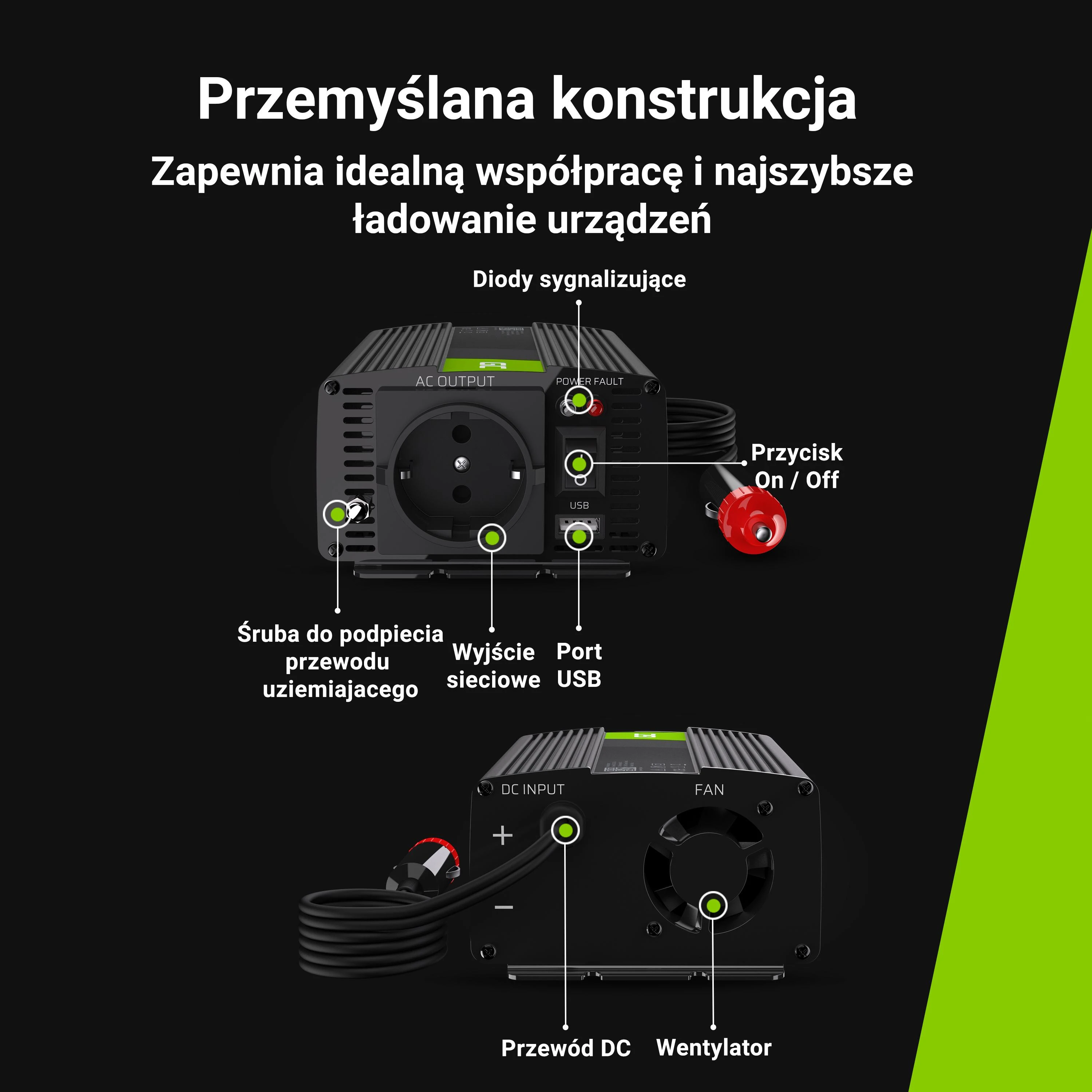 Green Cell Žalias Cell Auto įtampos keitiklis Žalias Cell ® 12V iki 230V, 300W / 600W Pilnas sinusoidinis