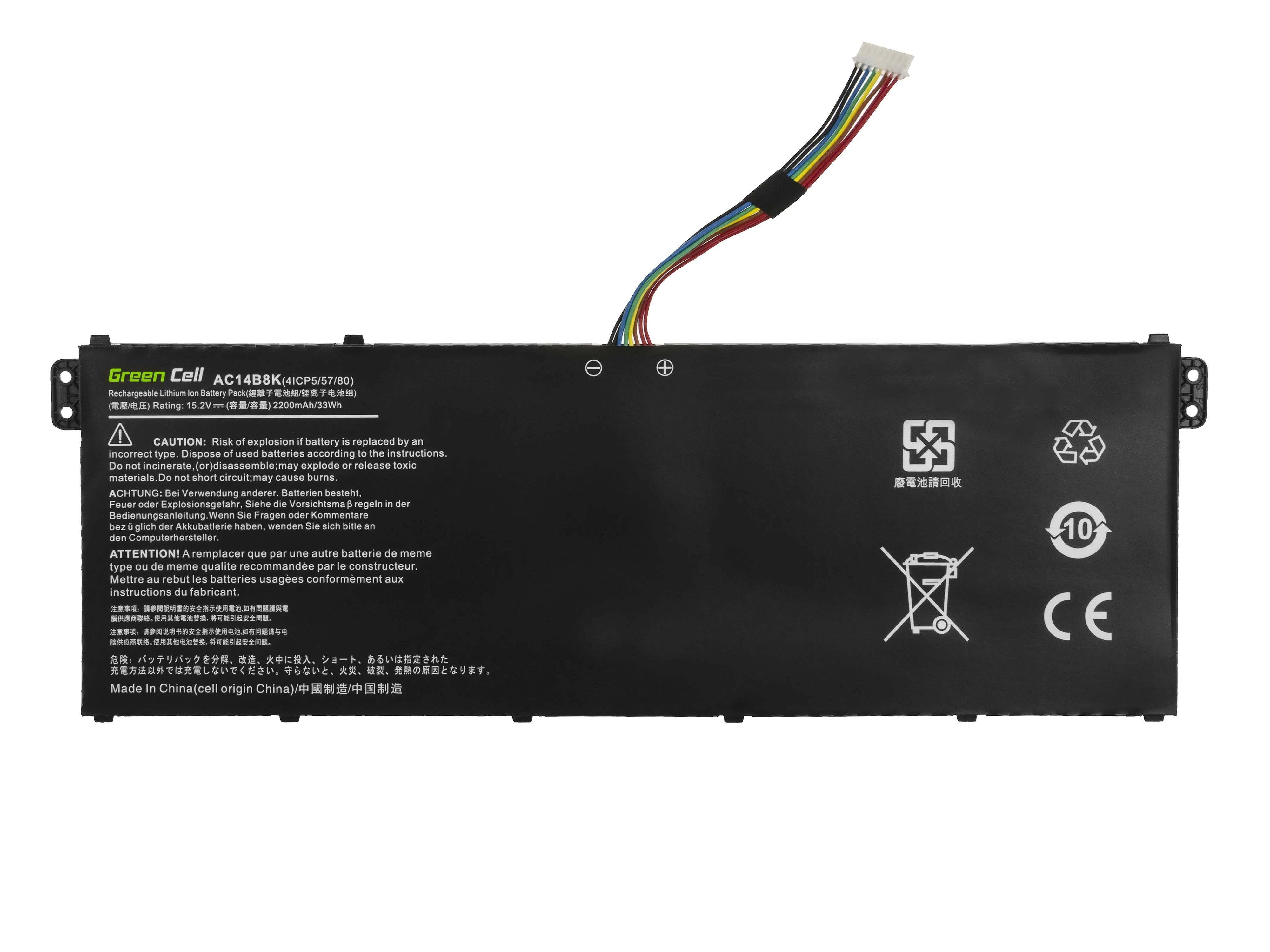 Green Cell Žalias Cell GREENCELL Baterija AC14B3K AC14B8K, skirta Acer Aspire 5 A515 A517 R15 R5-571T Spin 3 SP315-51 SP513-51 Swift 3 SF314-52
