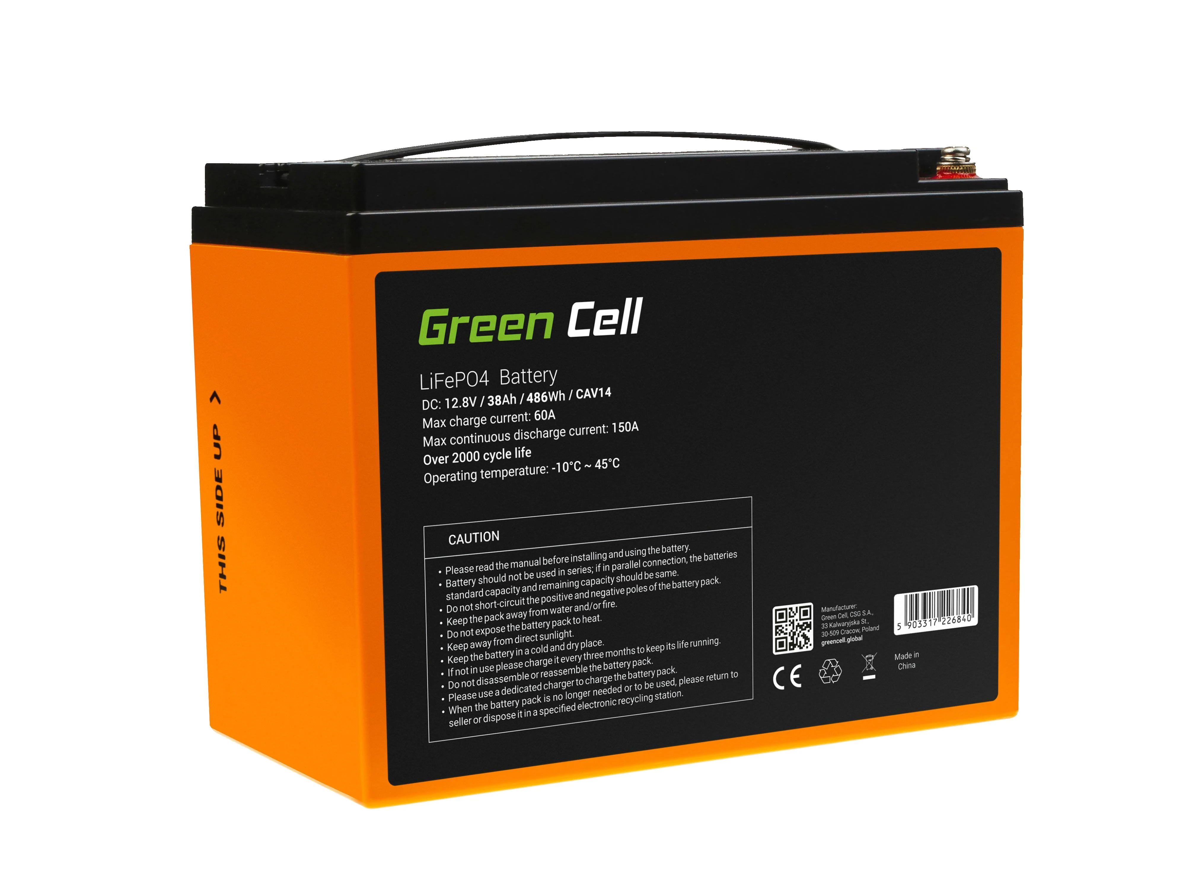 Green Cell Žalias Cell Baterija ličio-geležies fosfatas LiFePO4 Žalias Cell 12V 12.8V 38Ah fotovoltinei sistemai, kemperiams ir valtims