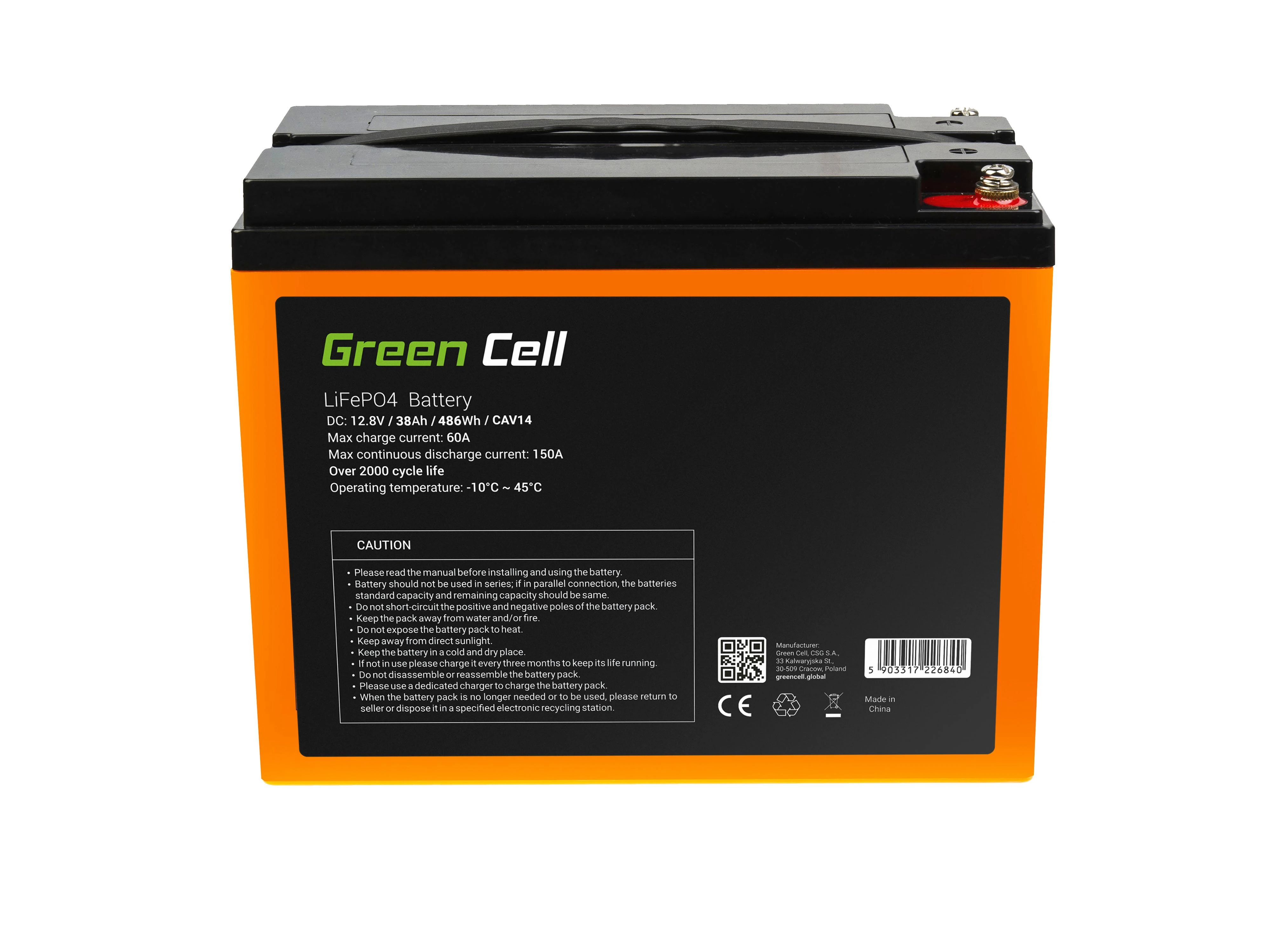 Green Cell Žalias Cell Baterija ličio-geležies fosfatas LiFePO4 Žalias Cell 12V 12.8V 38Ah fotovoltinei sistemai, kemperiams ir valtims