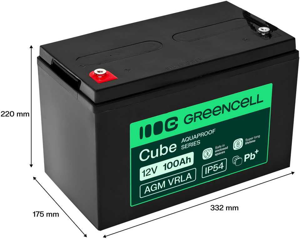 Green Cell Žalias Cell Greencell AGM VRLA 12 V 100 Ah nereikalaujantis priežiūros akumuliatorius UPS, svarstyklėms, kemperiams (332 x 175 x 220 mm)