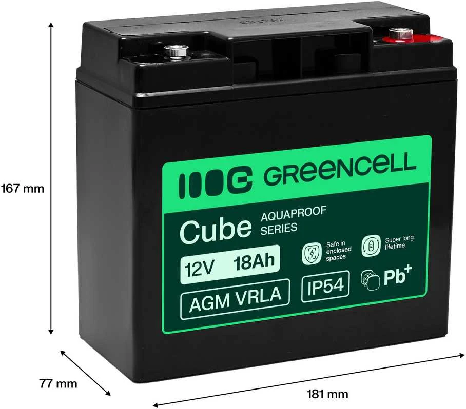 Green Cell Žalias Cell Greencell AGM VRLA 12 V 18 Ah nereikalaujanti priežiūros baterija kasos aparatams, žaislams, fotoaparatams (181 x 77 x 167 mm)