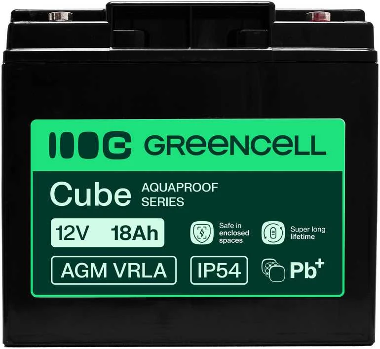 Green Cell Žalias Cell Greencell AGM VRLA 12 V 18 Ah nereikalaujanti priežiūros baterija kasos aparatams, žaislams, fotoaparatams (181 x 77 x 167 mm)