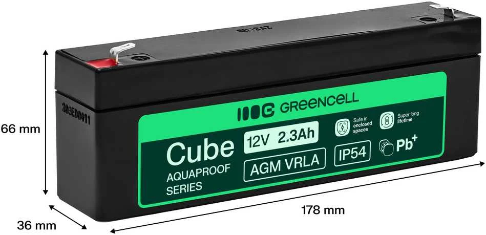 Green Cell Žalias Cell Greencell AGM VRLA 12 V 2.5 Ah nereikalaujanti priežiūros baterija kasos aparatams, žaislams, fotoaparatams (178 x 36 x 66 mm)