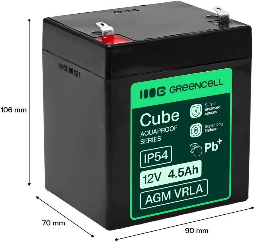 Green Cell Žalias Cell Greencell AGM VRLA 12 V 4.5 Ah nereikalaujanti priežiūros baterija kasos aparatams, žaislams, fotoaparatams (90 x 70 x 106 mm)