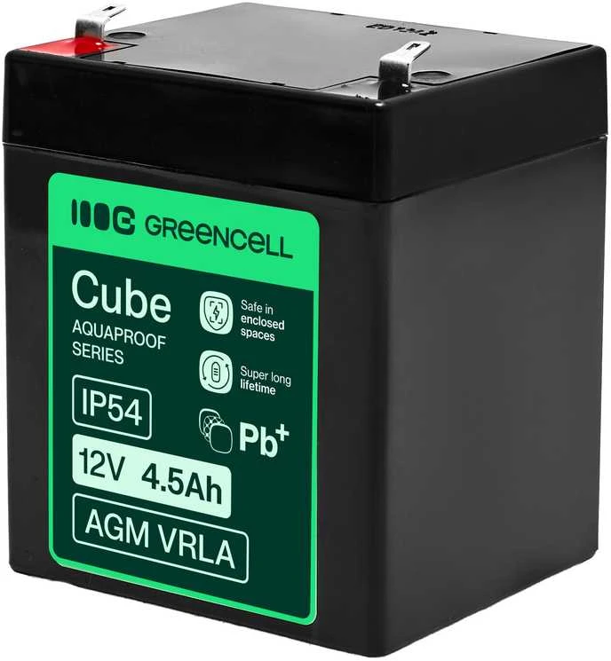 Green Cell Žalias Cell Greencell AGM VRLA 12 V 4.5 Ah nereikalaujanti priežiūros baterija kasos aparatams, žaislams, fotoaparatams (90 x 70 x 106 mm)