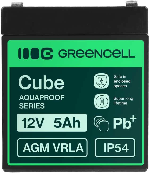 Green Cell Žalias Cell Greencell AGM VRLA 12 V 5 Ah nereikalaujanti priežiūros baterija kasos aparatams, žaislams, fotoaparatams (91 x 70 x 102 mm)