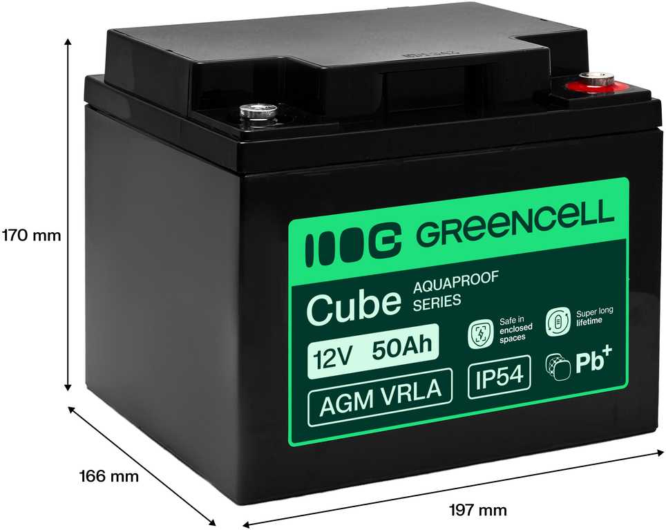 Green Cell Žalias Cell Greencell AGM VRLA 12 V 50 Ah nereikalaujantis priežiūros akumuliatorius UPS, svarstyklėms, kemperiams (197 x 166 x 170 mm)