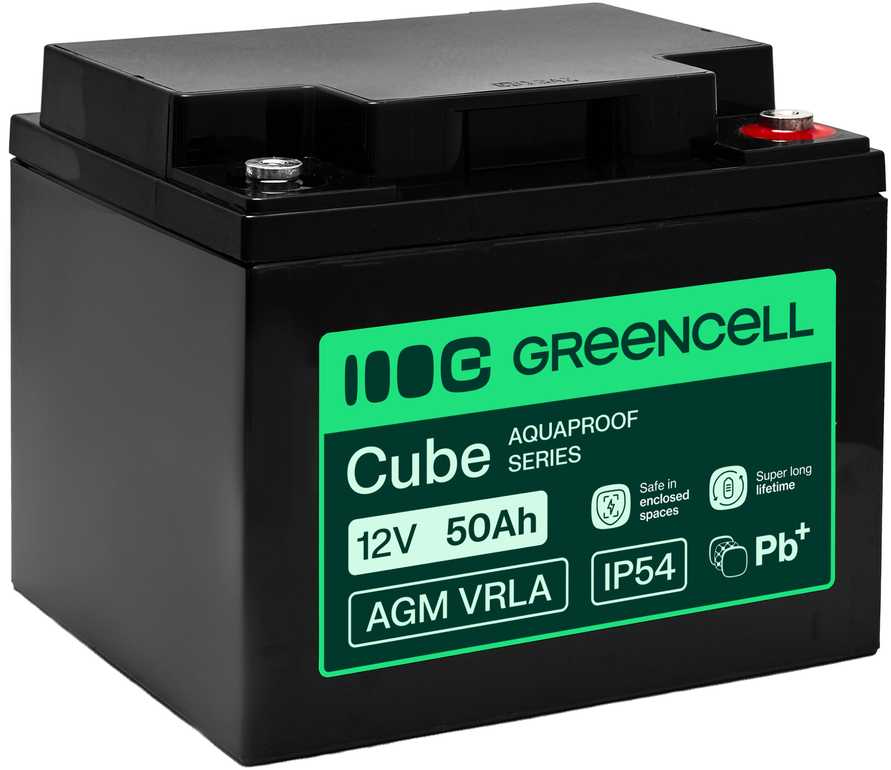 Green Cell Žalias Cell Greencell AGM VRLA 12 V 50 Ah nereikalaujantis priežiūros akumuliatorius UPS, svarstyklėms, kemperiams (197 x 166 x 170 mm)
