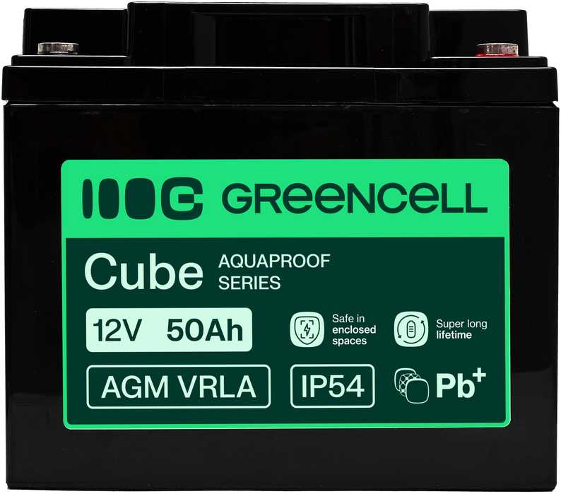 Green Cell Žalias Cell Greencell AGM VRLA 12 V 50 Ah nereikalaujantis priežiūros akumuliatorius UPS, svarstyklėms, kemperiams (197 x 166 x 170 mm)