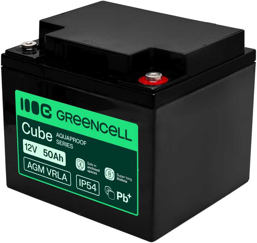 Green Cell Žalias Cell Greencell AGM VRLA 12 V 50 Ah nereikalaujantis priežiūros akumuliatorius UPS, svarstyklėms, kemperiams (197 x 166 x 170 mm)