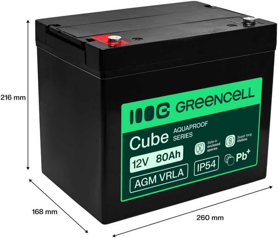 Green Cell Žalias Cell Greencell AGM VRLA 12 V 80 Ah nereikalaujantis priežiūros akumuliatorius UPS, svarstyklėms, kemperiams (260 x 168 x 216 mm)
