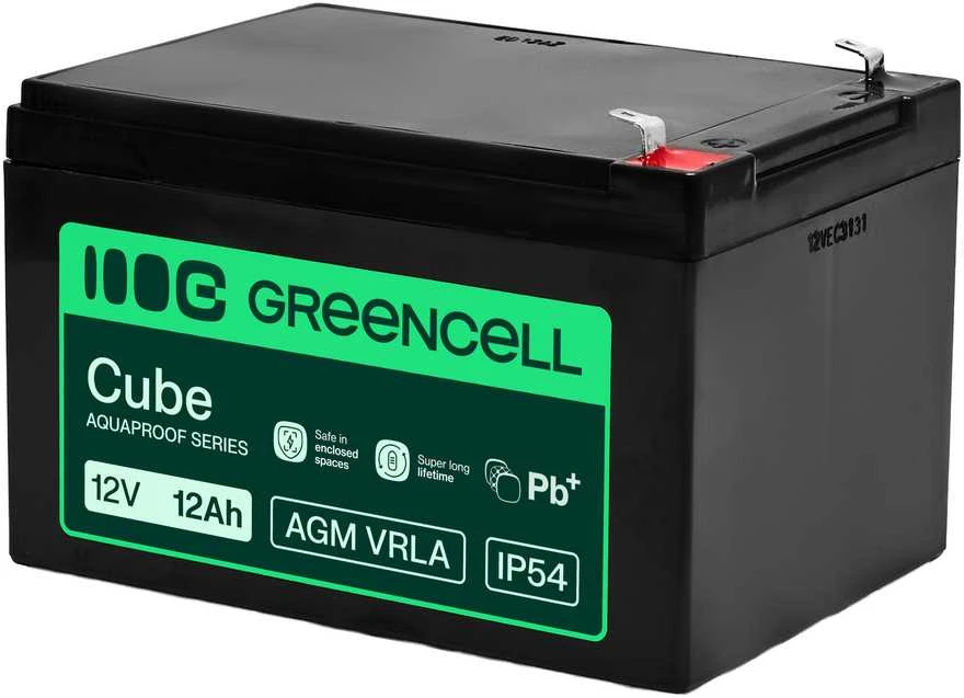 Green Cell Žalias Cell Greencell AGM VRLA 12V 12Ah nereikalaujanti priežiūros baterija kasos aparatams, žaislams, fotoaparatams (151x98.5x95mm)