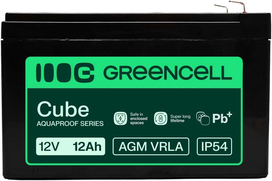 Green Cell Žalias Cell Greencell AGM VRLA 12V 12Ah nereikalaujanti priežiūros baterija kasos aparatams, žaislams, fotoaparatams (151x98.5x95mm)