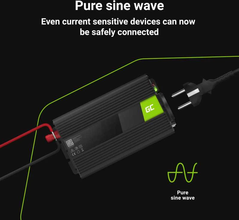 Green Cell Žalias Cell Inverteris 12V/230V 1000W/2000W Sinusinė išėjimo įtampa Žalias Cell