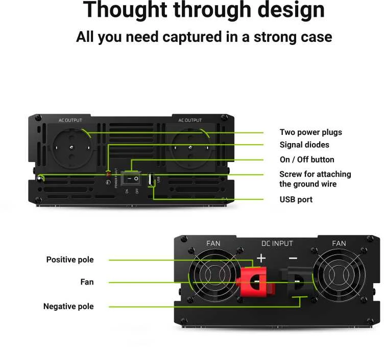 Žalias Cell Inverteris 12V/230V 3000W/6000W Sinusinė išėjimo įtampa Žalias Cell