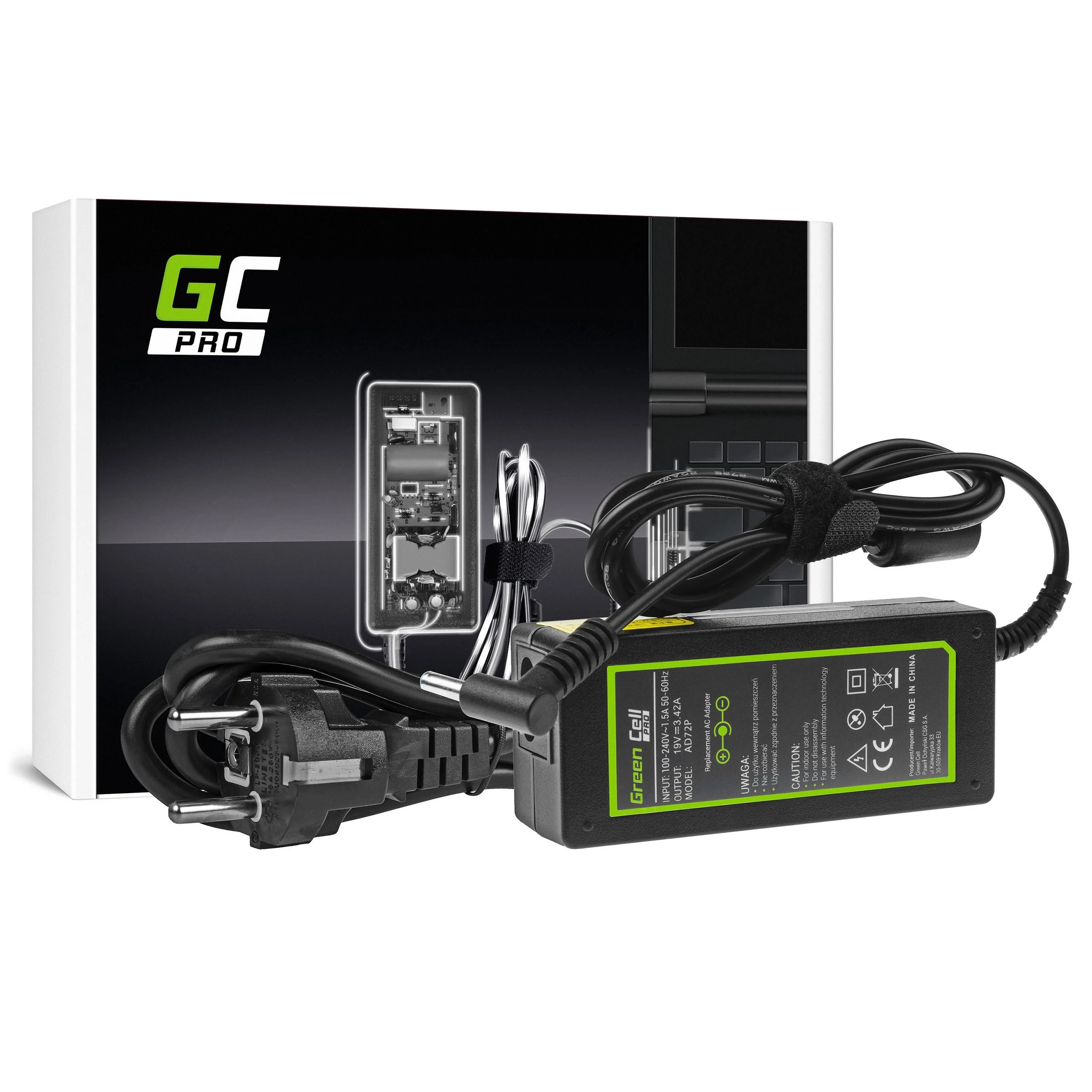 Green Cell Žalias Cell GREENCELL AD72P maitinimo įkroviklis Žalias Cell PRO 19V 3.42A 65W, skirtas AsusPro BU400 BU400A PU551