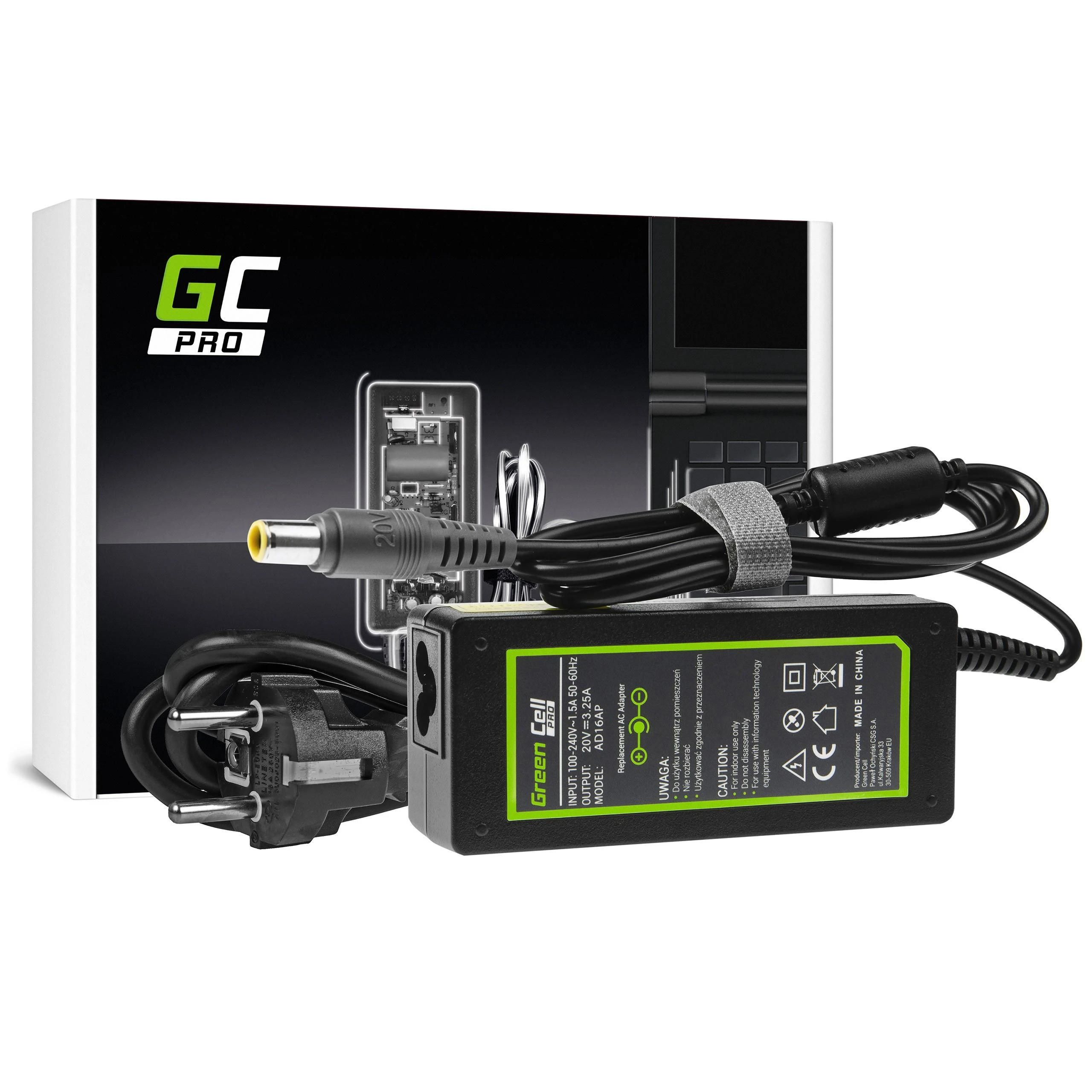 GREENCELL AD16AP įkroviklis / kintamosios srovės adapteris Žalias Cell for Lenovo 20V 3.25A 65W 7.7-5.5mm