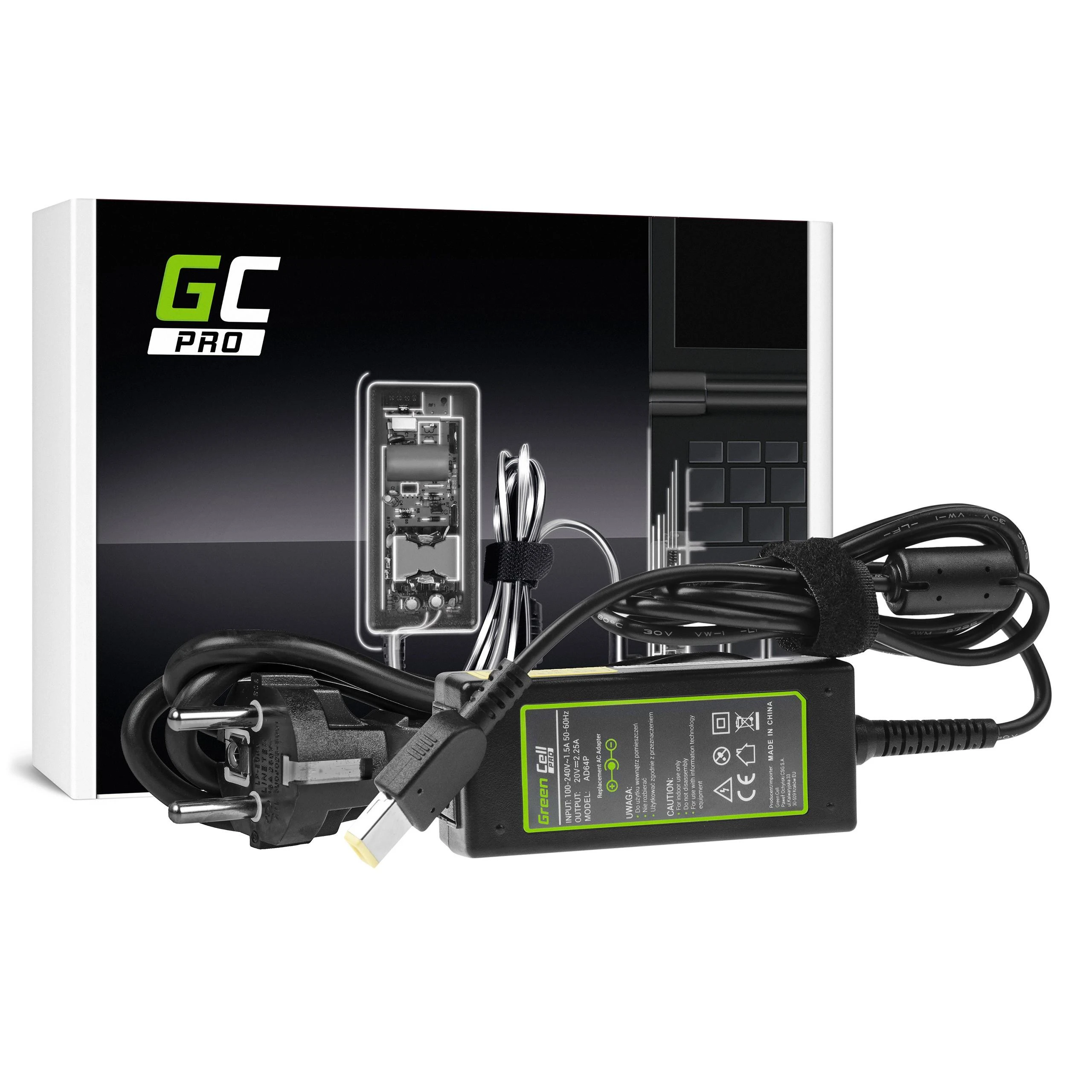 GREENCELL AD64P įkroviklis / kintamosios srovės adapteris Žalias Cell for Lenovo 20V 2.25A 45W Slim Tip