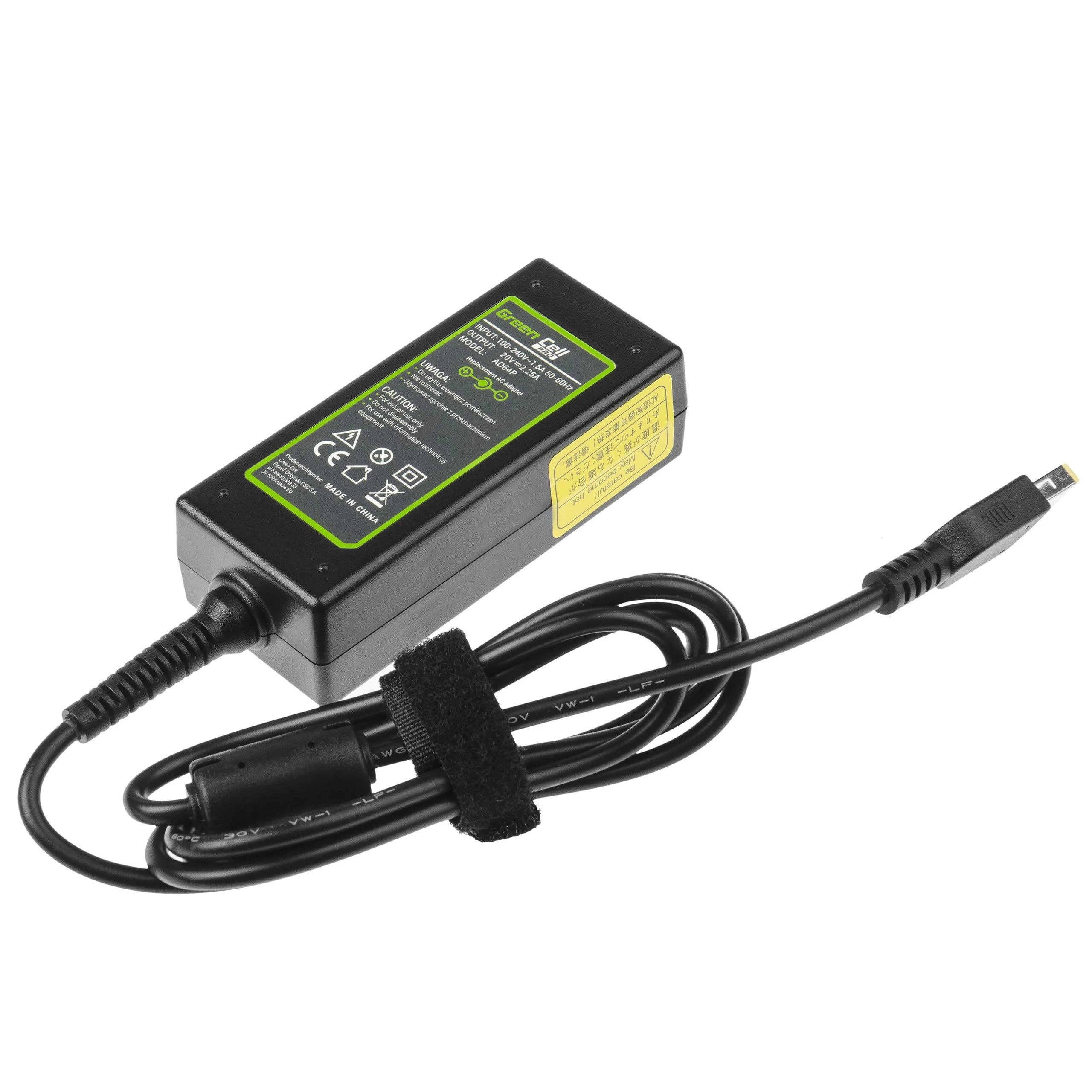 GREENCELL AD64P įkroviklis / kintamosios srovės adapteris Žalias Cell for Lenovo 20V 2.25A 45W Slim Tip