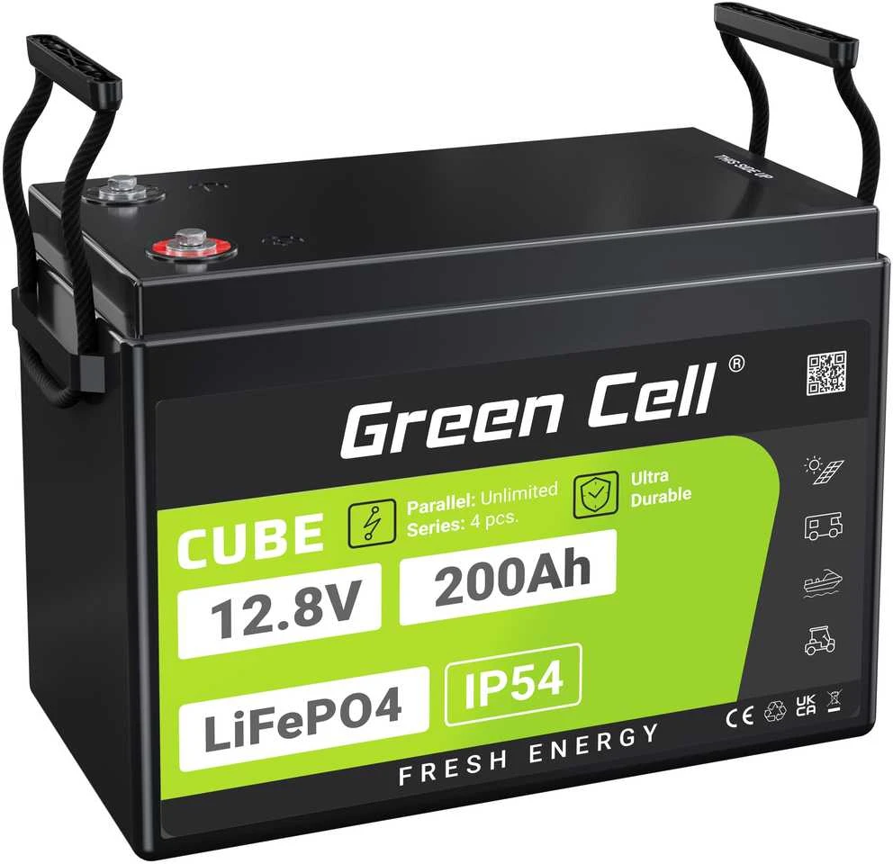 Green Cell Žalias Cell CUBE Akumuliatorius LiFePO4 200Ah 12.8V 2560Wh Ličio-geležies-fosfato akumuliatorius kemperiams, saulės baterijoms, maisto sunkvežimiams