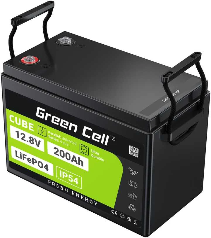 Green Cell Žalias Cell CUBE Akumuliatorius LiFePO4 200Ah 12.8V 2560Wh Ličio-geležies-fosfato akumuliatorius kemperiams, saulės baterijoms, maisto sunkvežimiams