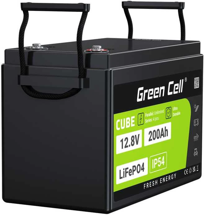 Green Cell Žalias Cell CUBE Akumuliatorius LiFePO4 200Ah 12.8V 2560Wh Ličio-geležies-fosfato akumuliatorius kemperiams, saulės baterijoms, maisto sunkvežimiams