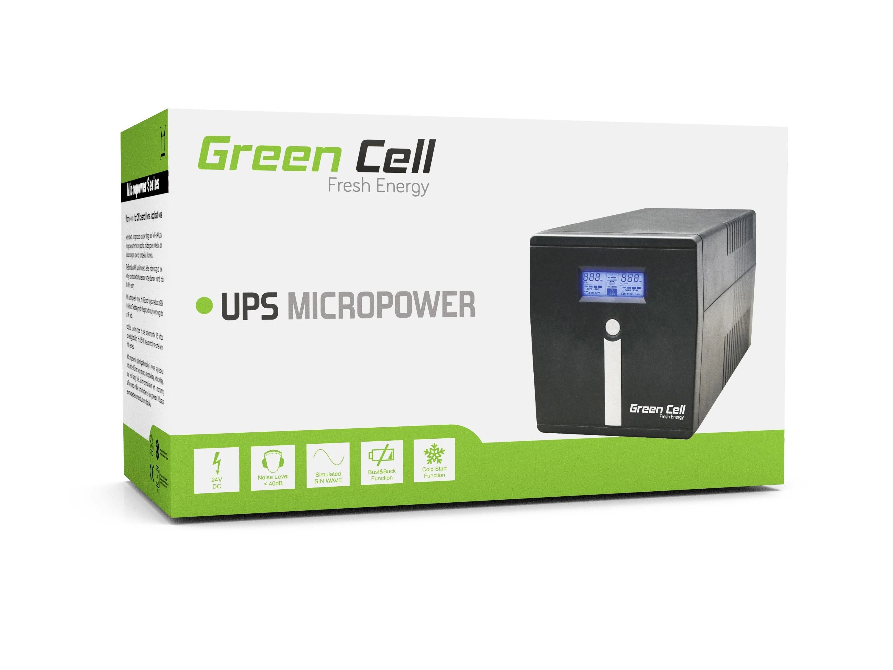 Nepertraukiamo maitinimo šaltinis Green Cell Uninterruptible Power Supply UPS 1000VA 600W with LCD Display | EU VERSION | 2x Schuko 2x IEC Sockets