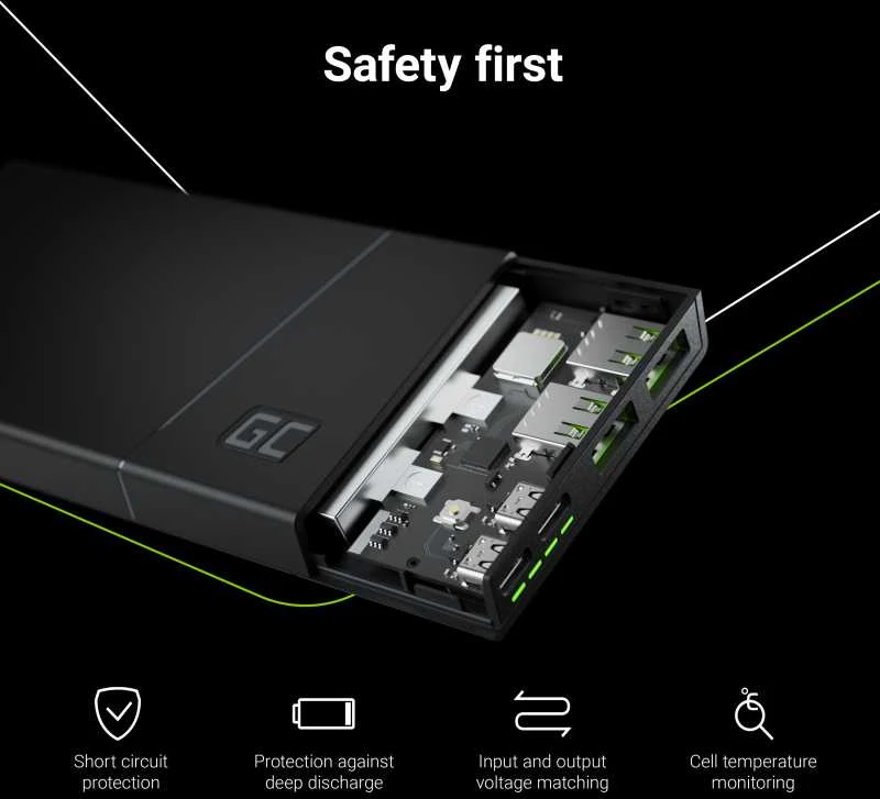 Green Cell Žalias Cell Žalias CELL Power Bank PowerPlay10 10000mAh USB-C 18W PD ir 2x USB-A GC Ultra Charge