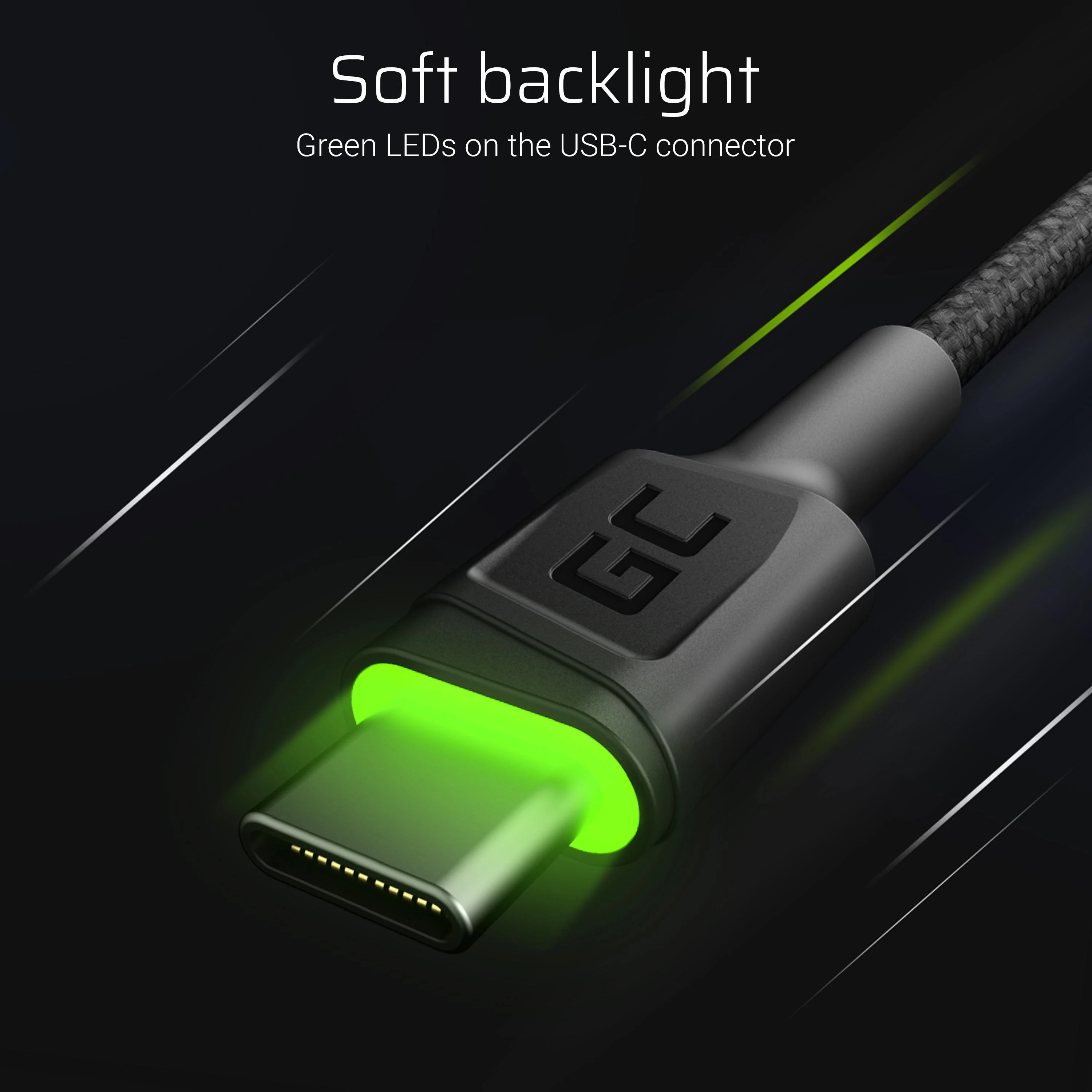 Green Cell Žalias Cell Cable Žalias Cell Ray USB-A - USB-C Žalias LED 200cm su Ultra Charge QC3.0 greito įkrovimo palaikymu