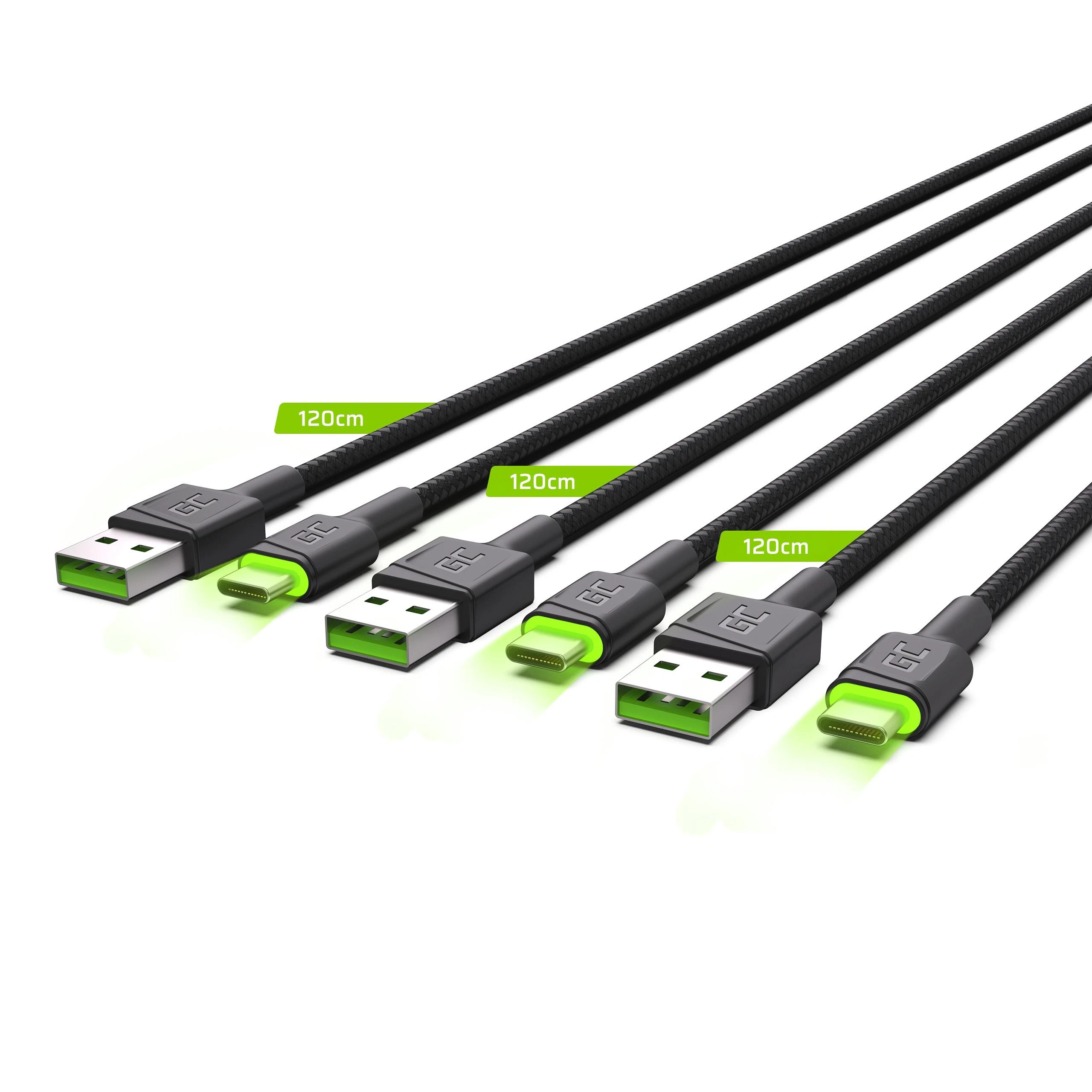 Green Cell Žalias Cell Žalias Cell USB-C kabelių komplektas 3x QC 3.0 1.20 m