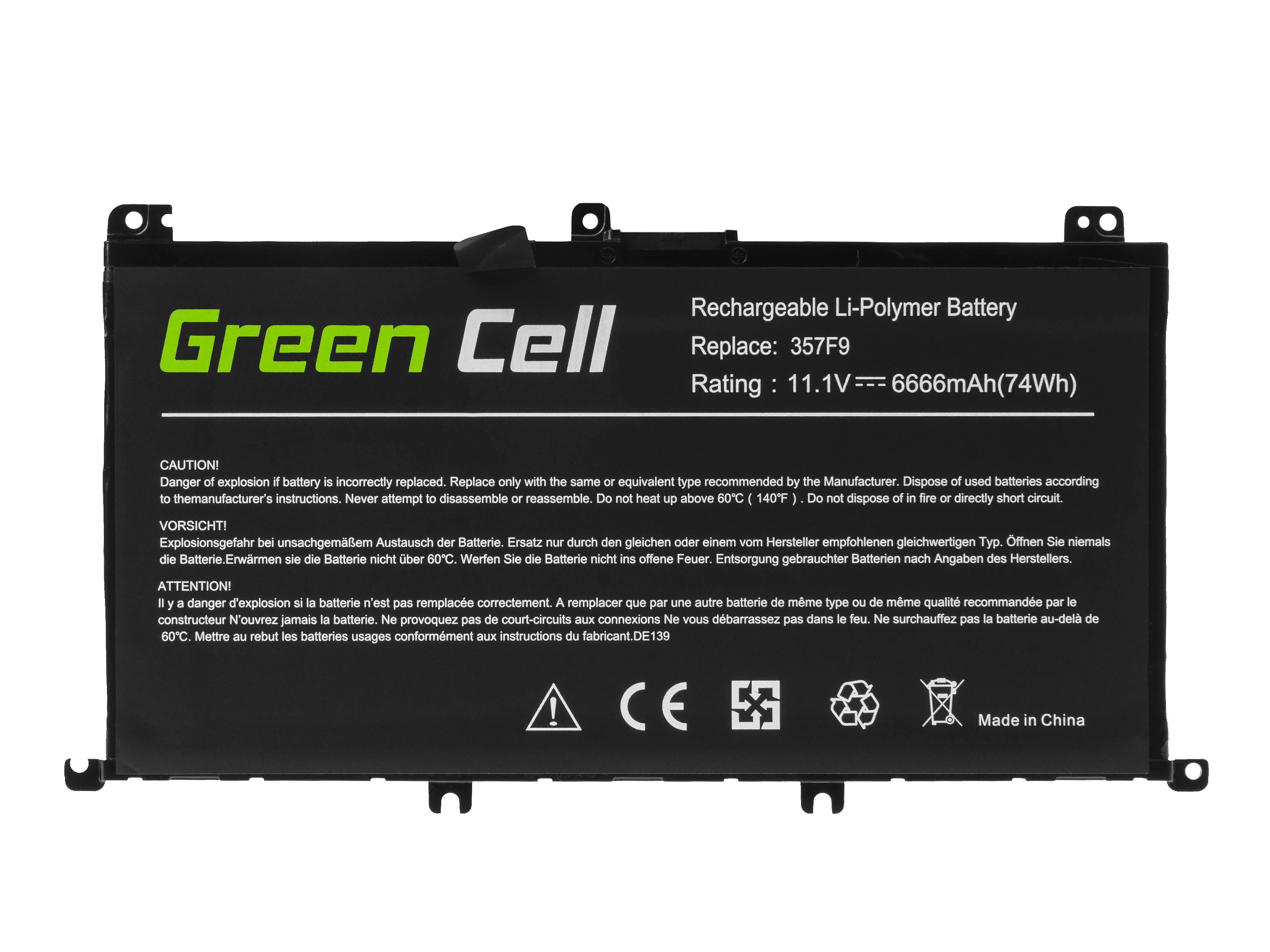 Green Cell Žalias Cell GREENCELL Baterija 357F9, skirta Dell Inspiron 15 5576 5577 7557 7559 7566 7567 4200 mAh