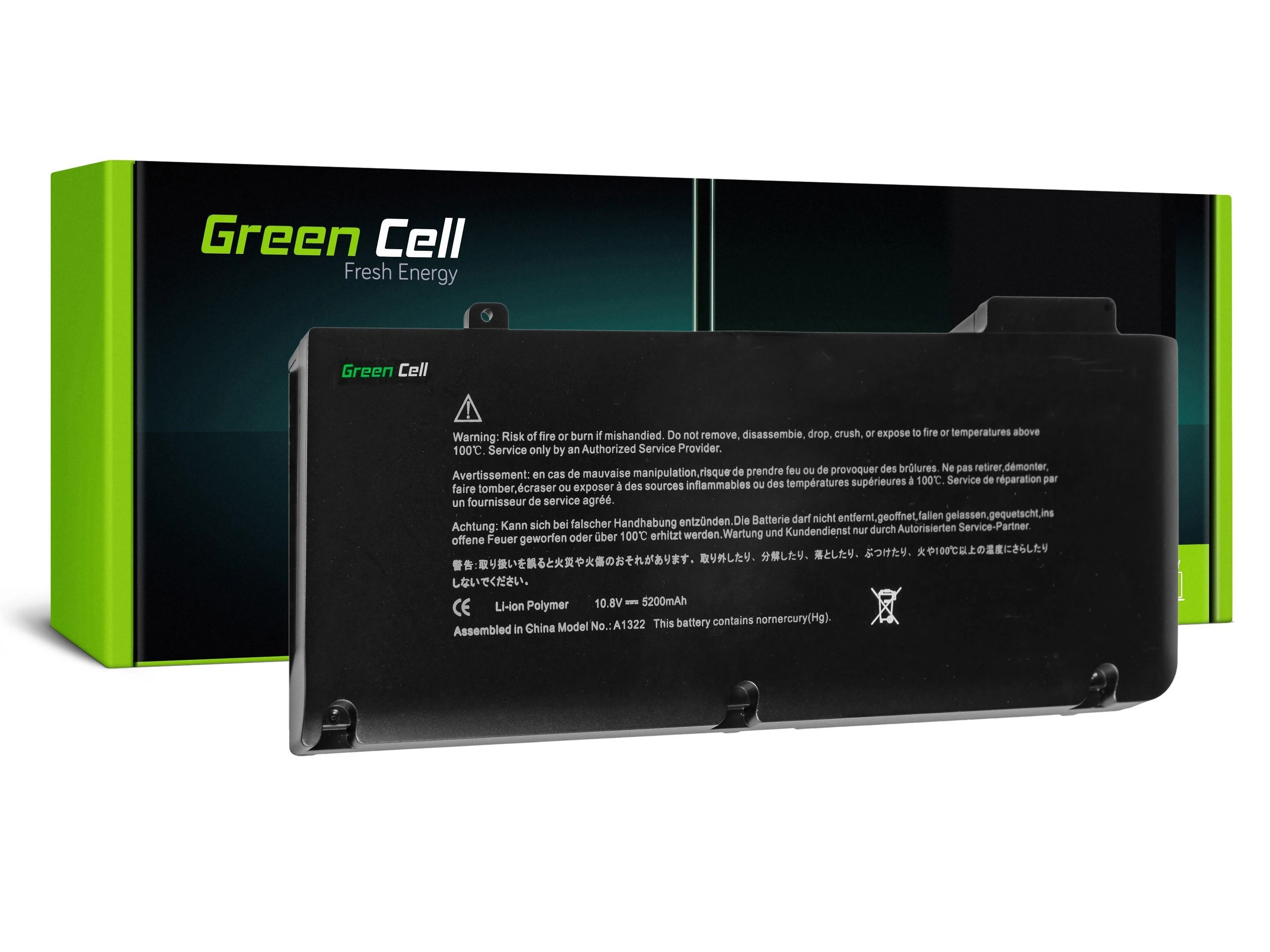 Green Cell Žalias Cell GREENCELL AP06 Baterija Žalias Cell A1322, skirta Apple MacBook Pro 13 A1278 (2009 m. vidurys, 2010 m. vidurys, ausis