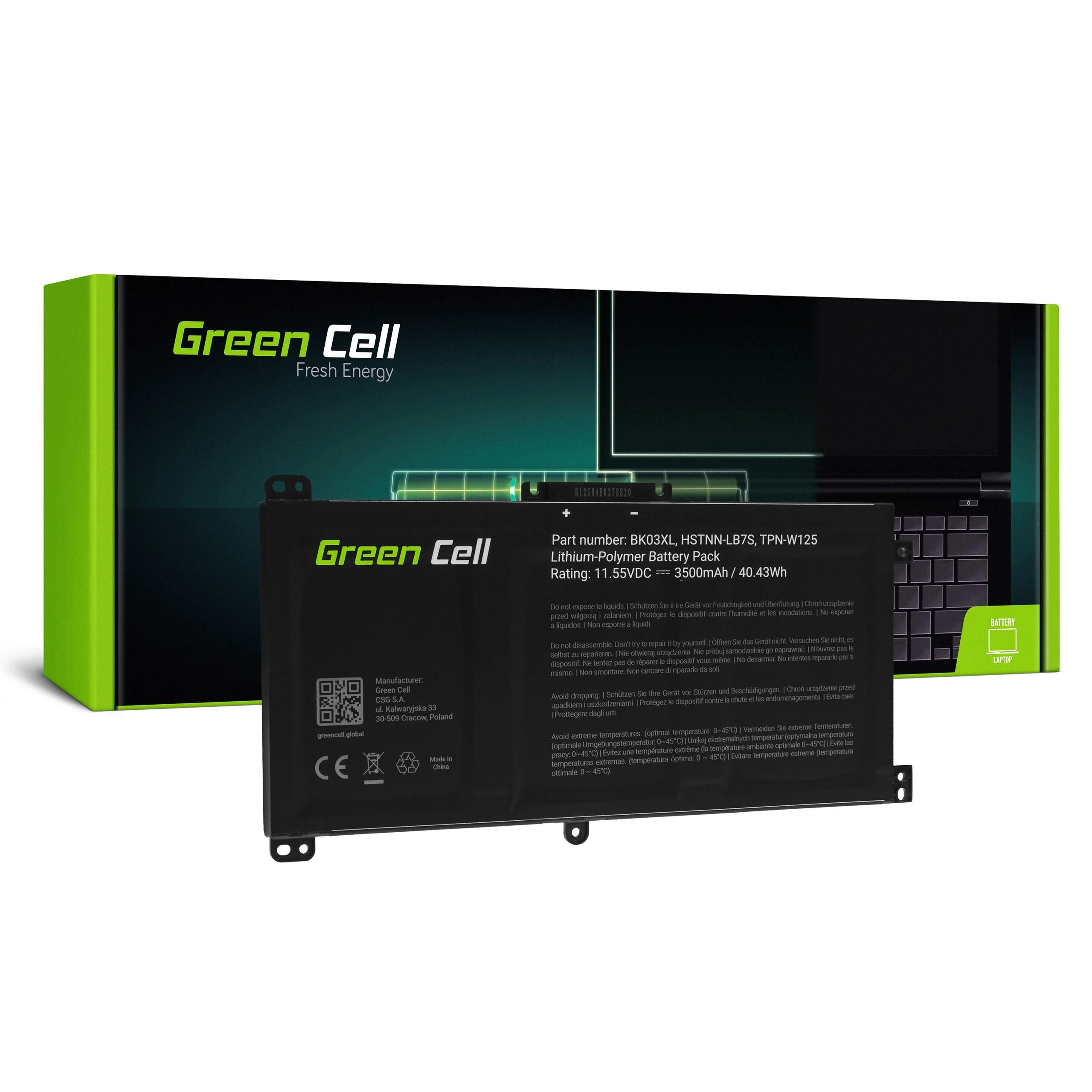 Green Cell Žalias Cell Žalias Cell BK03XL akumuliatorius, skirtas HP Pavilion x360 14-BA 14-BA015NW 14-BA022NW 14-BA024NW 14-BA102NW 14-BA104NW
