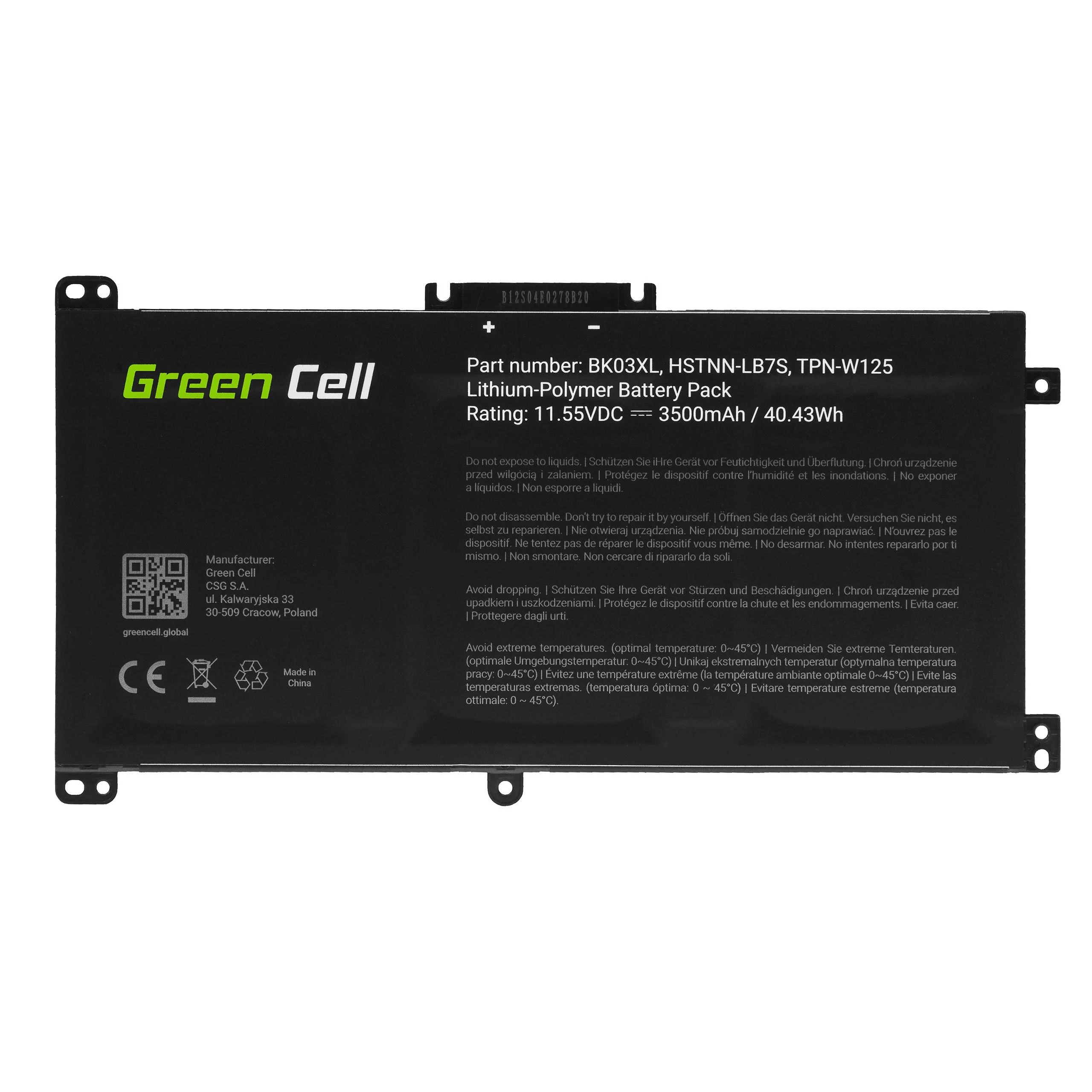 Green Cell Žalias Cell Žalias Cell BK03XL akumuliatorius, skirtas HP Pavilion x360 14-BA 14-BA015NW 14-BA022NW 14-BA024NW 14-BA102NW 14-BA104NW