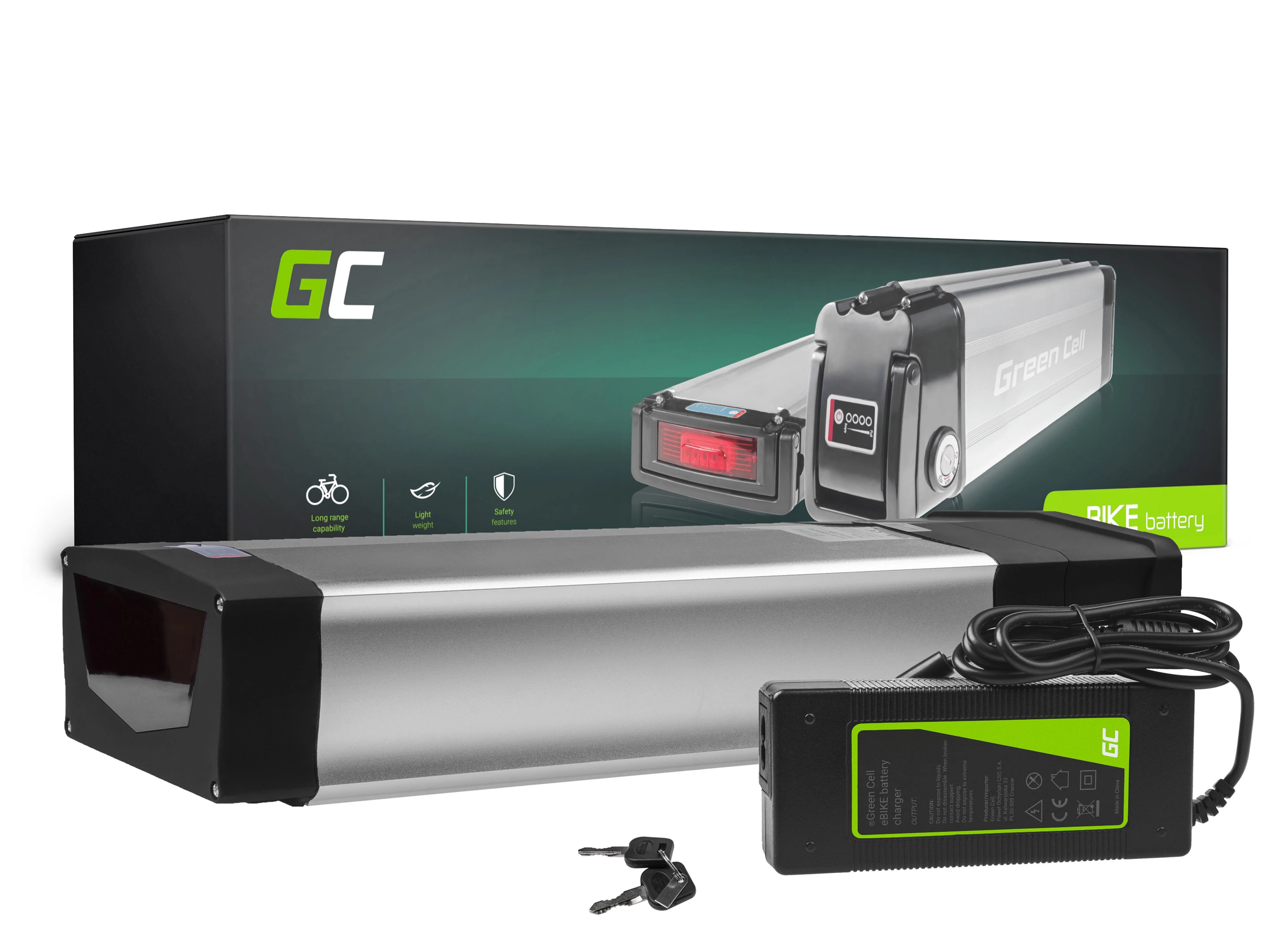 Green Cell Žalias Cell Žalias Cell® el, Dviratis Akku 48V 20Ah el, Dviračio ličio jonų galinio bagažinės akumuliatorius Ladegerät