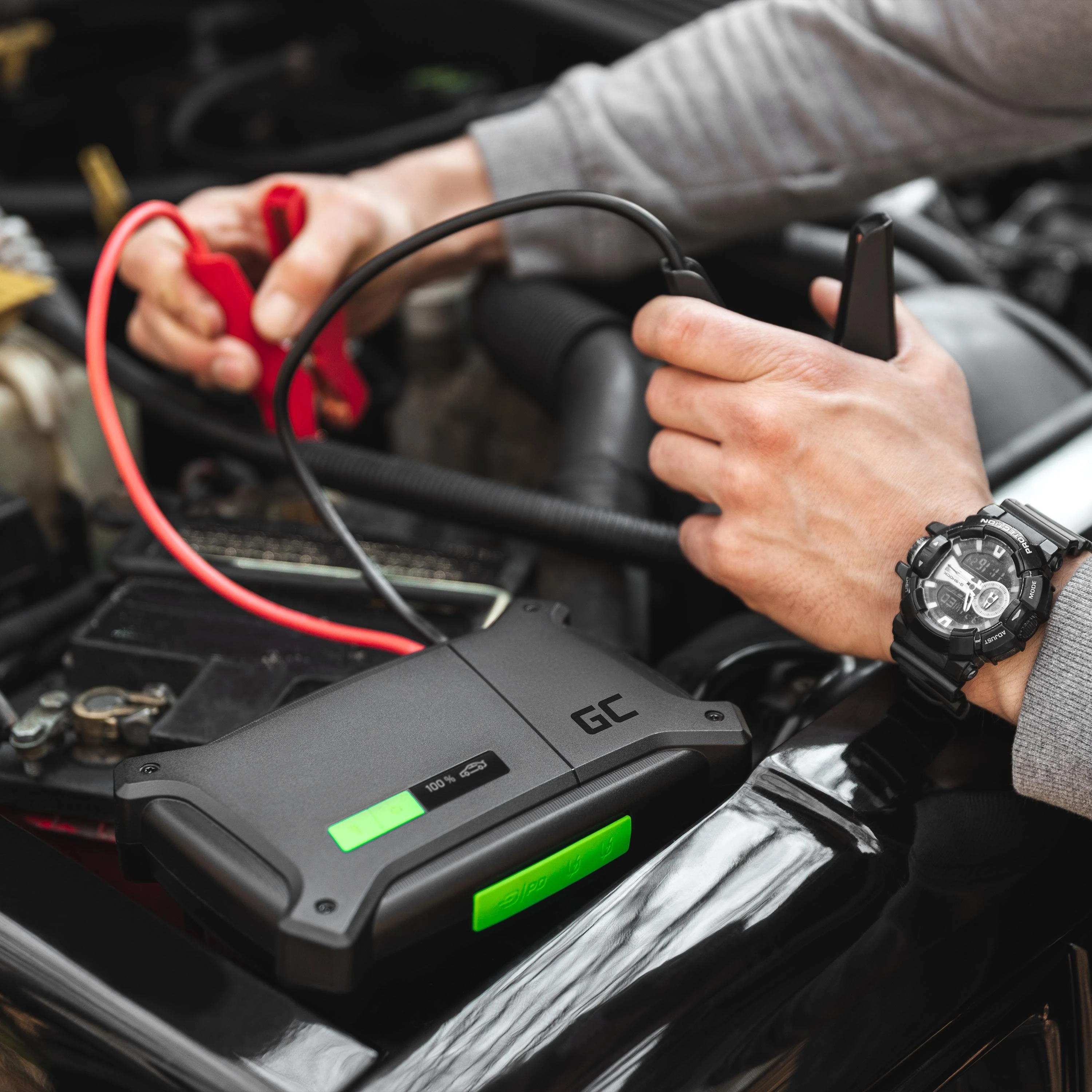 Green Cell PowerBoost prijungimas prie automobilio akumuliatoriaus