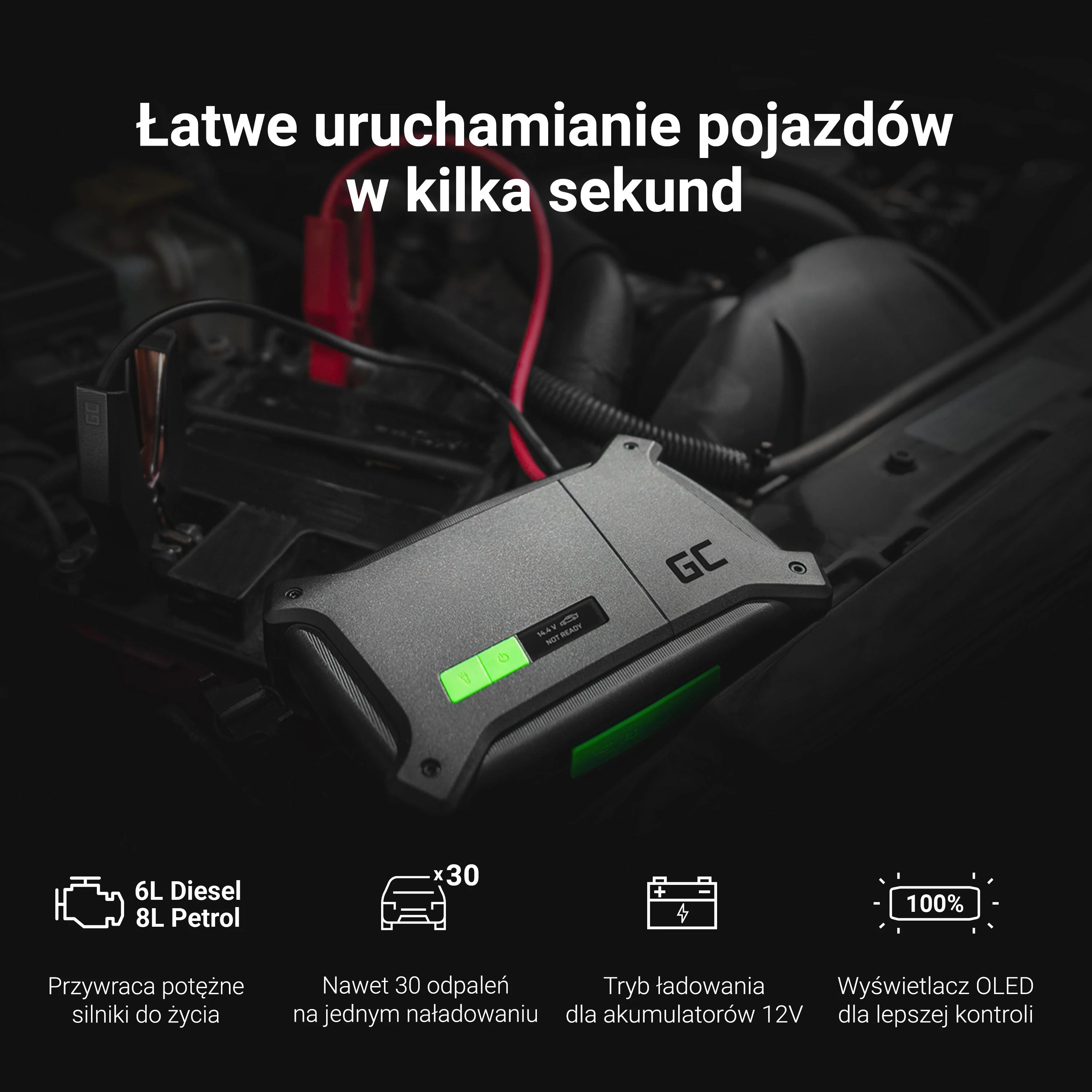 Green Cell PowerBoost prijungtas prie akumuliatoriaus